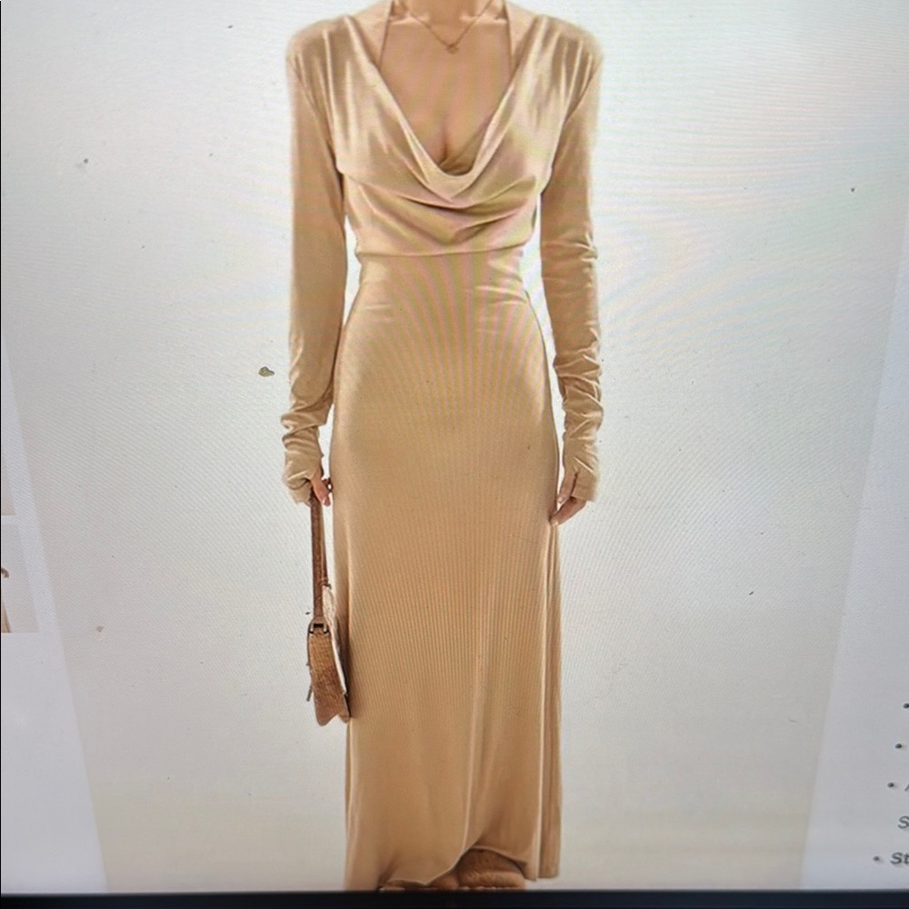 Elegant Cream Long Sleeve Dress